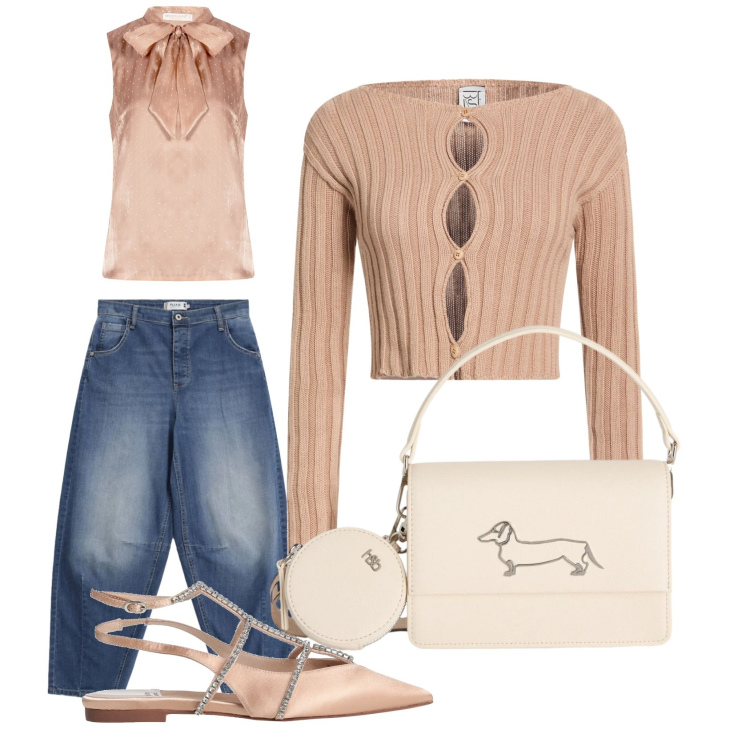 Outfit donna - Rosa antico. Stile Casual chic per Tutti i giorni. Abbinamento con ballerine, cardigans, canottiere, jeans, borse a tracolla.