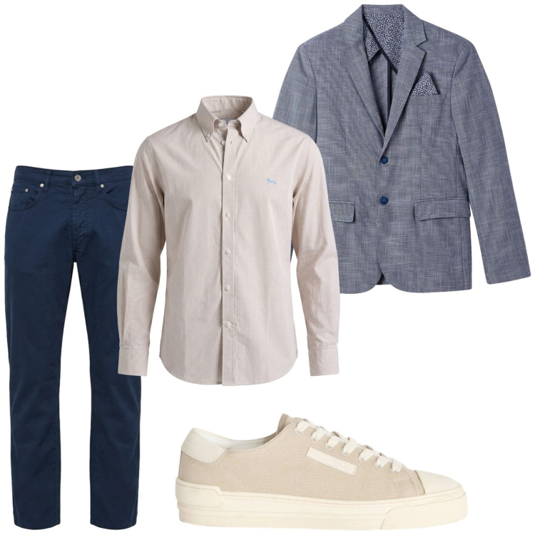 Outfit uomo - Raffinato. Stile Trendy per Ufficio. Abbinamento con giacche, sneakers, camicie, pantaloni.