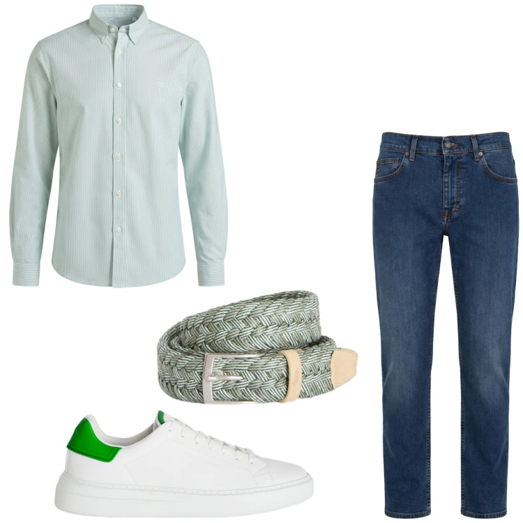 Outfit uomo - Minimal. Stile Trendy per Tutti i giorni. Abbinamento con jeans, camicie, cinture, sneakers.