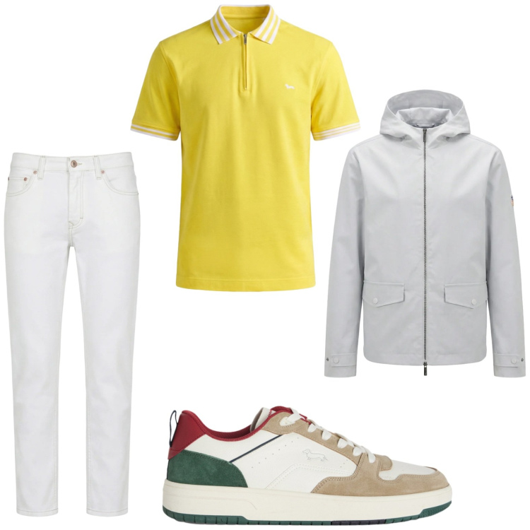 Outfit uomo - Sneakers colorata. Stile Trendy per Tutti i giorni. Abbinamento con sneakers, jeans, polo, giacche.
