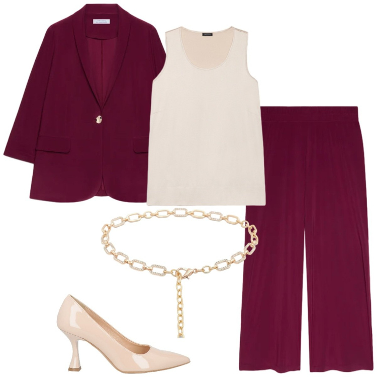 Outfit donna - Total look #2391681. Stile Chic per Cerimonia. Abbinamento con décolleté, blazer, cinture, pantaloni, canottiere.