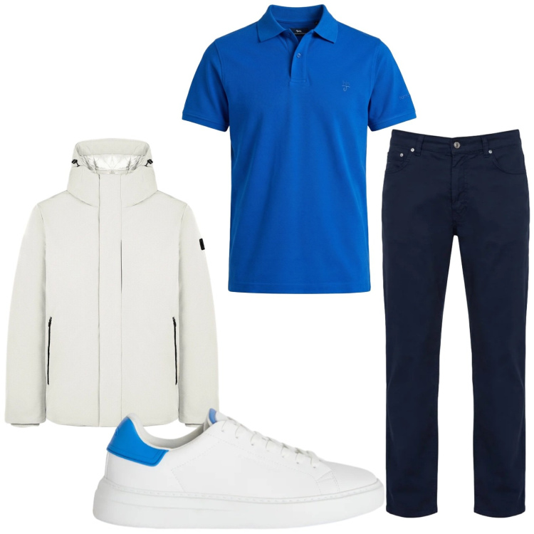 Outfit uomo - Casual. Stile Casual per Tutti i giorni. Abbinamento con sneakers, pantaloni, polo, parka.