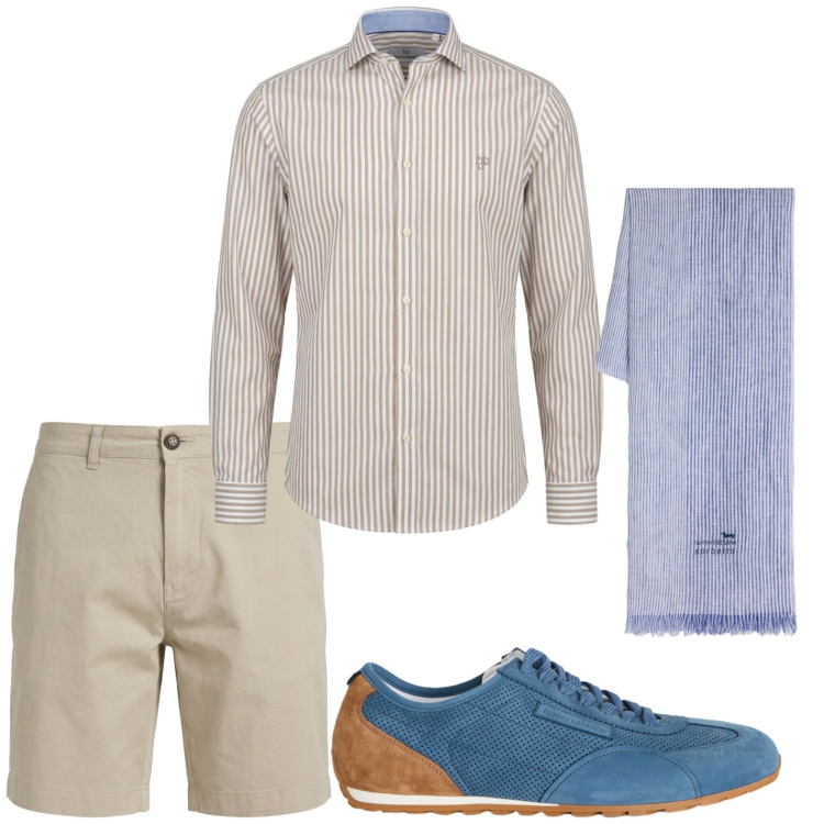 Outfit uomo - È tempo di bermuda. Stile Trendy per Tutti i giorni. Abbinamento con sciarpe, camicie, bermuda, sneakers.