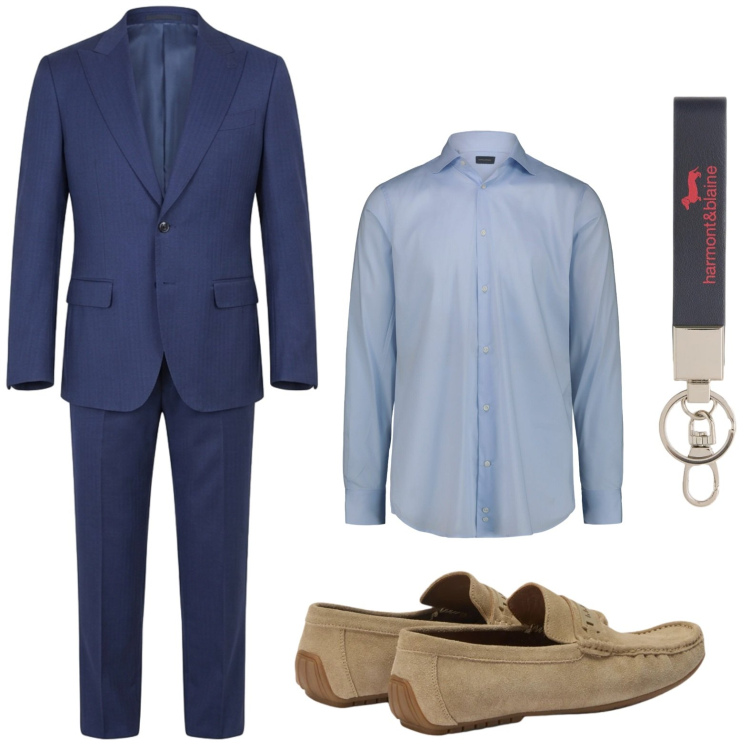 Outfit uomo - Business outfit. Stile Casual per Ufficio. Abbinamento con portachiavi, scarpe stringate, camicie, abiti.