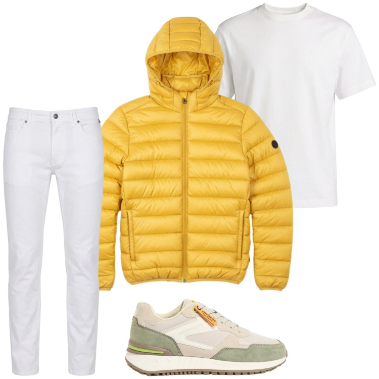 Outfit uomo - Outfit solare. Stile Casual per Tutti i giorni. Abbinamento con sneakers, t-shirt, pantaloni, bomber.