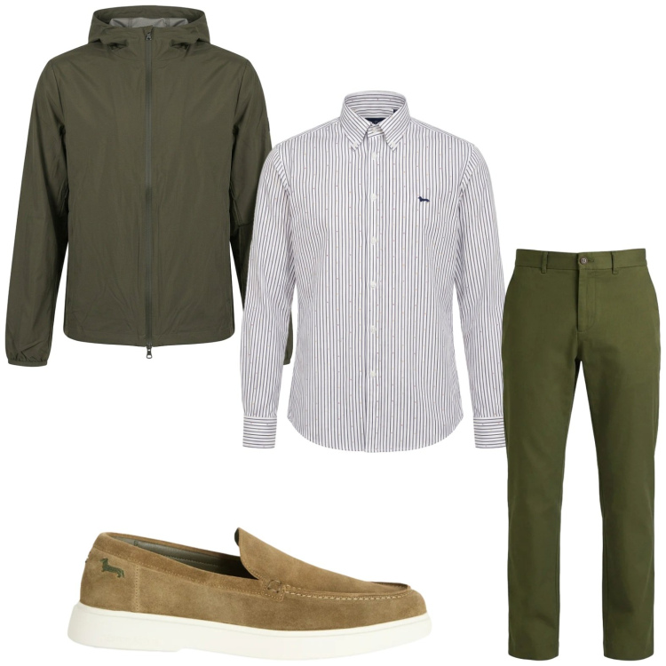 Outfit uomo - Outfit primaverile. Stile Casual per Tutti i giorni. Abbinamento con camicie, pantaloni, scarpe stringate, giacche.
