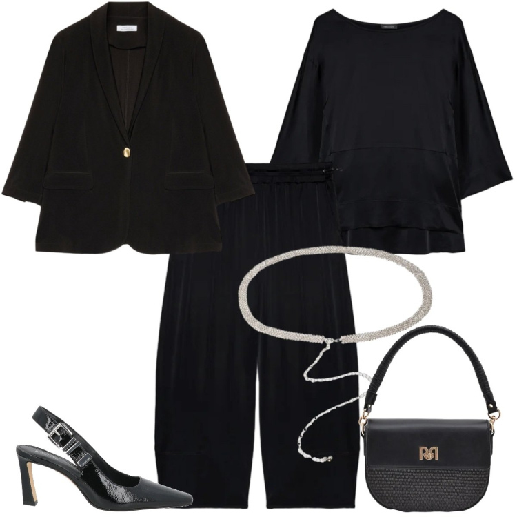 Outfit donna - Fiorella Rubino-Pantaloni e blusa in ras. Stile Chic per Serata fuori. Abbinamento con décolleté, borse a spalla, bluse, blazer, pantaloni, cinture.