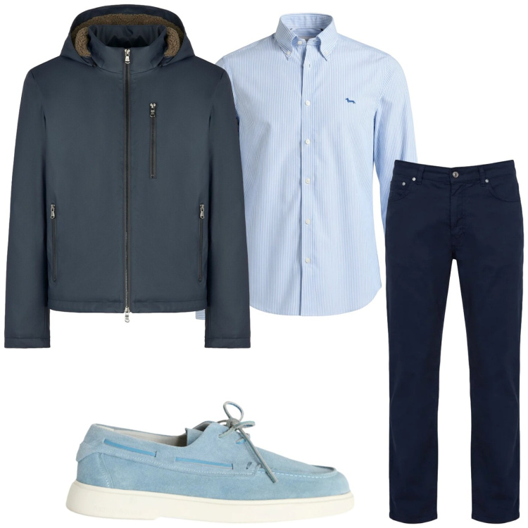 Outfit uomo - Bon ton. Stile Trendy per Tutti i giorni. Abbinamento con camicie, pantaloni, scarpe stringate, piumini.