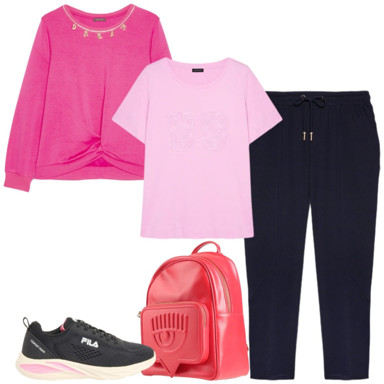 Outfit donna - Total look #2391695. Stile Sporty chic per Tutti i giorni. Abbinamento con zaini, sneakers, felpe, pantaloni, t-shirt.