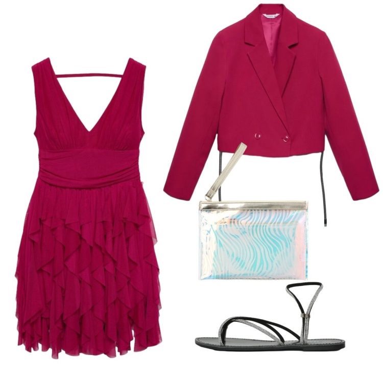Outfit donna - Cerimonia in rosso. Stile Glamour per Cerimonia. Abbinamento con vestiti, blazer, pochette, sandali.