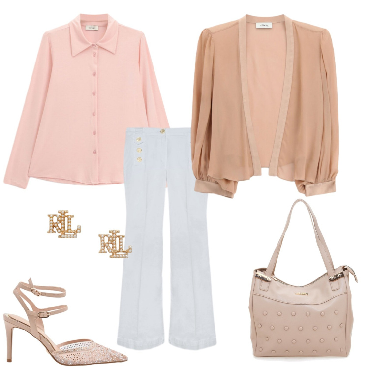Outfit donna - Total look #2391706. Stile Casual chic per Ufficio. Abbinamento con décolleté, camicie, blazer, jeans, orecchini, shopping bag.