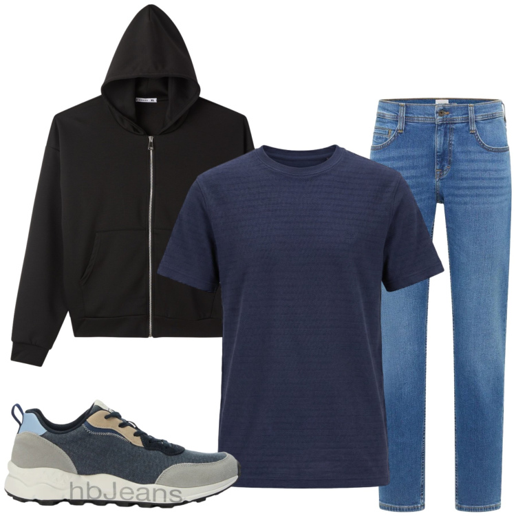 Outfit uomo - Total look #2391707. Stile Trendy per Tutti i giorni. Abbinamento con jeans bootcut, felpe con cappuccio, sneakers, t-shirt.