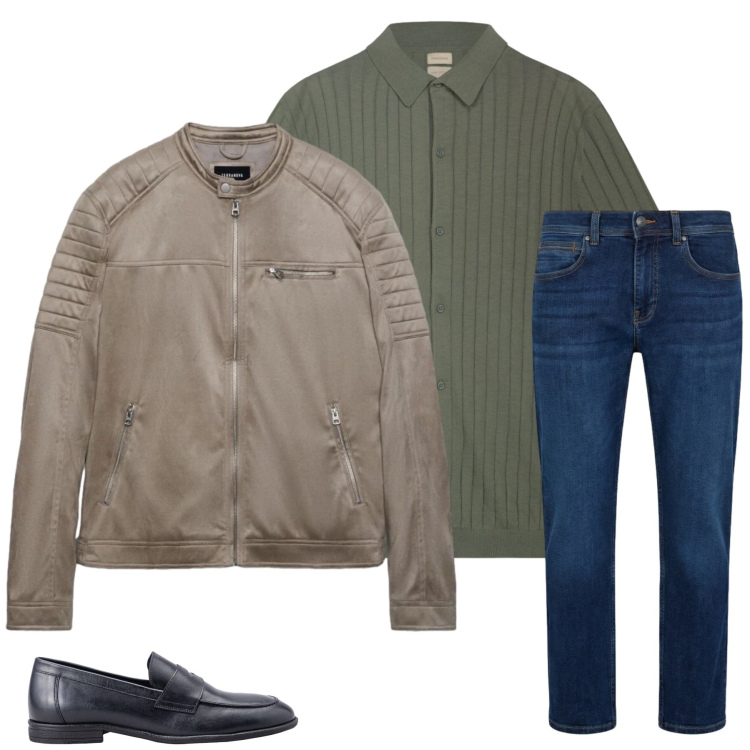 Outfit uomo - Total look #2391711. Stile Trendy per Ufficio. Abbinamento con giacche, jeans dritti, scarpe stringate, polo.
