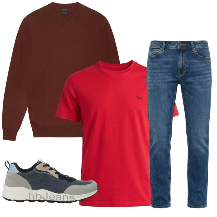 Outfit uomo - Total look #2391713. Stile Casual per Tutti i giorni. Abbinamento con t-shirt, jeans, sneakers, maglieria.