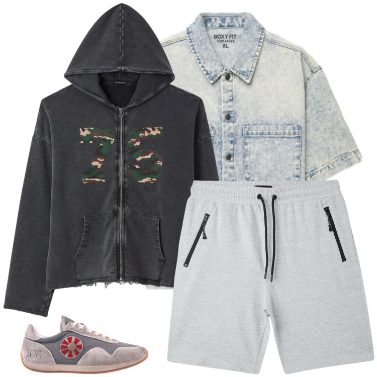 Outfit uomo - Total look #2391714. Stile Casual per Tutti i giorni. Abbinamento con bermuda, felpe con cappuccio, camicie a manica corta, sneakers.