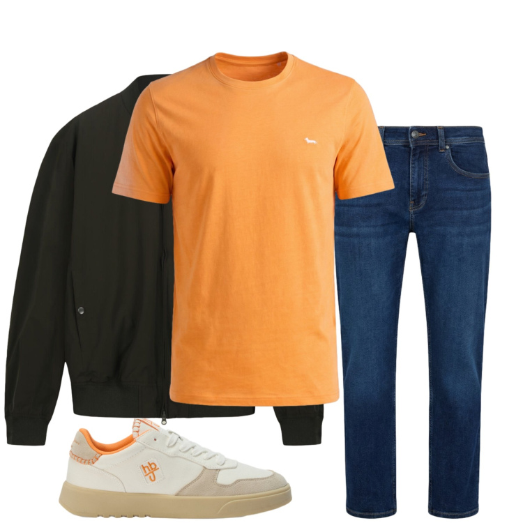 Outfit uomo - Total look #2391716. Stile Casual per Tutti i giorni. Abbinamento con t-shirt, sneakers, jeans dritti, bomber.