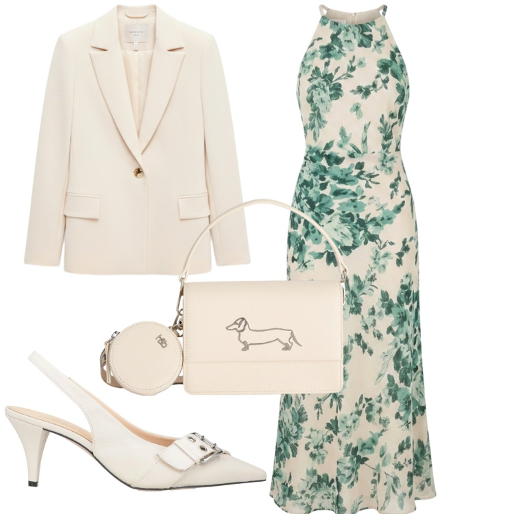 Outfit donna - Total look #2391717. Stile Romantica per Cerimonia. Abbinamento con décolleté, blazer, vestiti lunghi, borse a tracolla.