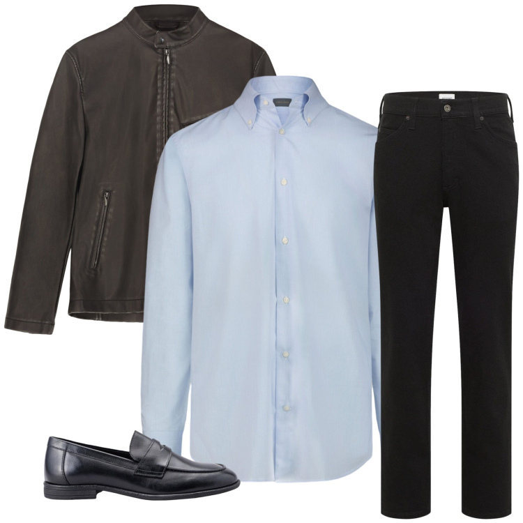 Outfit uomo - Total look #2391718. Stile Casual per Ufficio. Abbinamento con jeans dritti, giacche, camicie, scarpe stringate.
