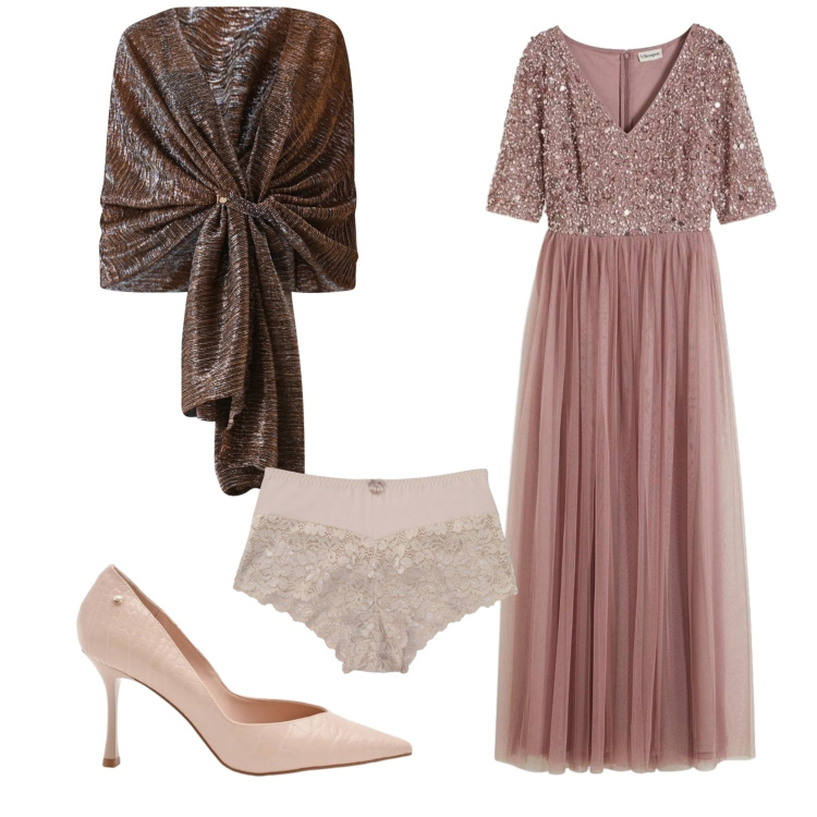 Outfit donna - Total look #2391725. Stile Chic per Serata fuori. Abbinamento con culotte, vestiti, stole, décolleté.