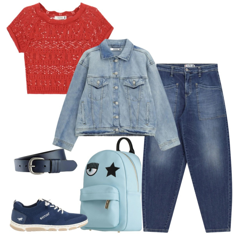 Outfit donna - Total look #2391727. Stile Casual chic per Tutti i giorni. Abbinamento con zaini, sneakers, cinture, top, blazer, jeans.