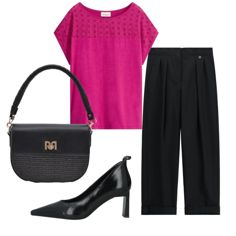 Outfit donna - Total look #2391728. Stile Basic per Serata fuori. Abbinamento con décolleté, t-shirt, pantaloni, borse a spalla.