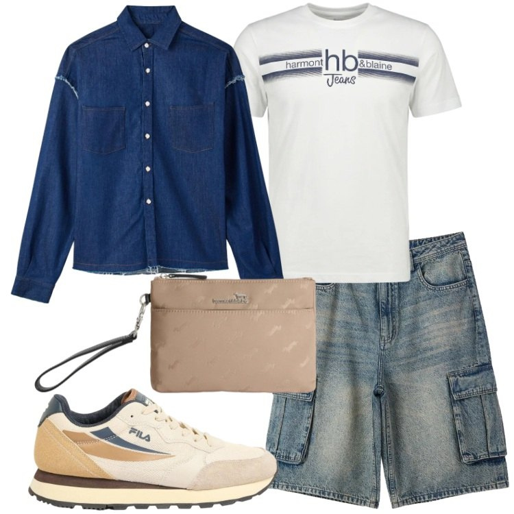Outfit uomo - Arriva maggio. Stile Casual per Tutti i giorni. Abbinamento con sneakers, pantaloni corti, camicie, borse sportive, t-shirt.
