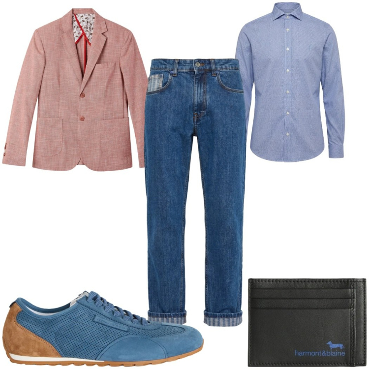 Outfit uomo - Total look #2391737. Stile Casual per Tutti i giorni. Abbinamento con giacche, portafogli, jeans, camicie, sneakers.