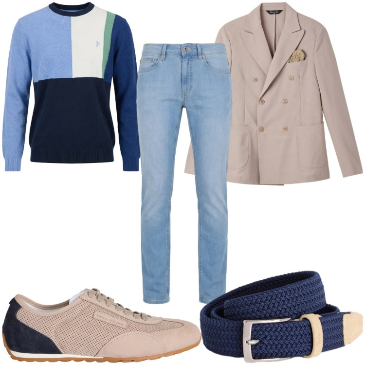 Outfit uomo - Total look #2391745. Stile Casual per Tutti i giorni. Abbinamento con giacche, sneakers, cinture, jeans, maglieria.
