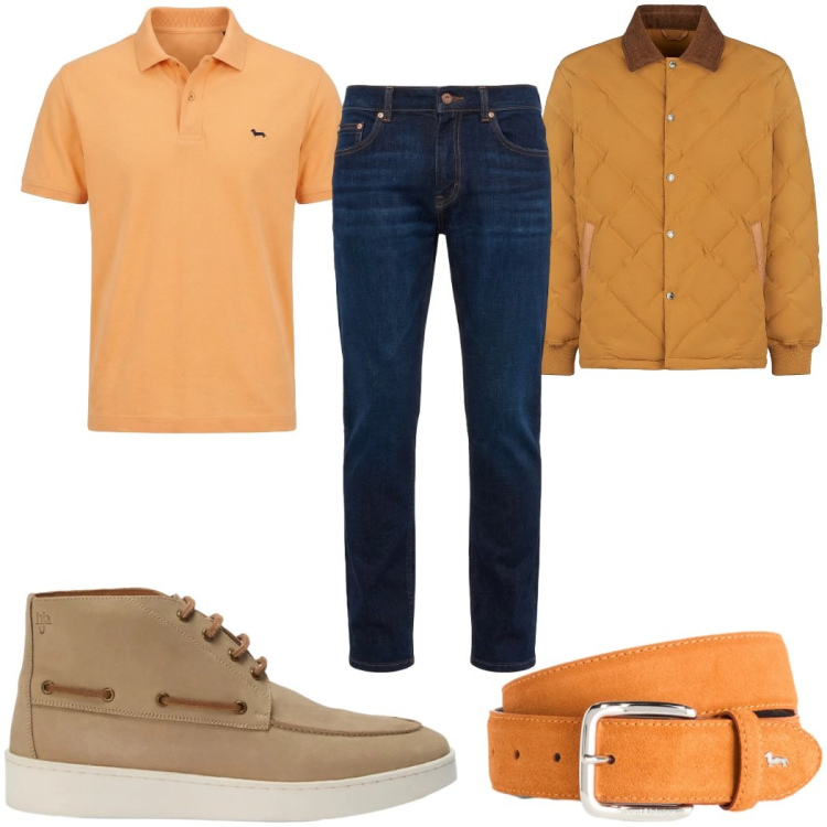 Outfit uomo - Total look #2391749. Stile Trendy per Tutti i giorni. Abbinamento con cinture, polo, jeans, stivali e stivaletti, giacche.