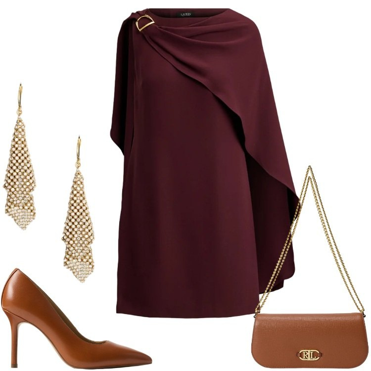 Outfit donna - Come una Dea. Stile Chic per Cerimonia. Abbinamento con vestiti, décolleté, orecchini, borse a spalla.