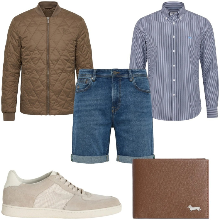 Outfit uomo - Total look #2391761. Stile Casual per Tutti i giorni. Abbinamento con portafogli, camicie, sneakers, bermuda, piumini.