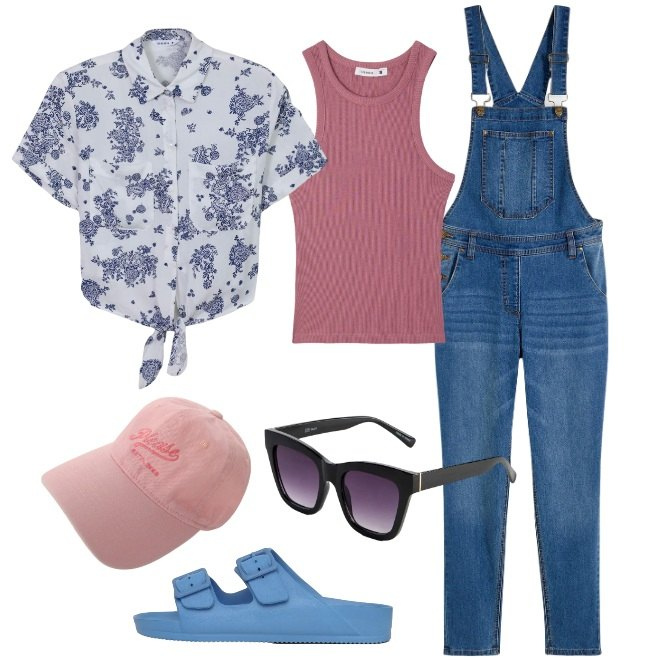 Outfit donna - Oggi faccio l\'orto. Stile Casual per Sport. Abbinamento con salopette, occhiali da sole, camicie, canottiere, ciabatte, cappelli.