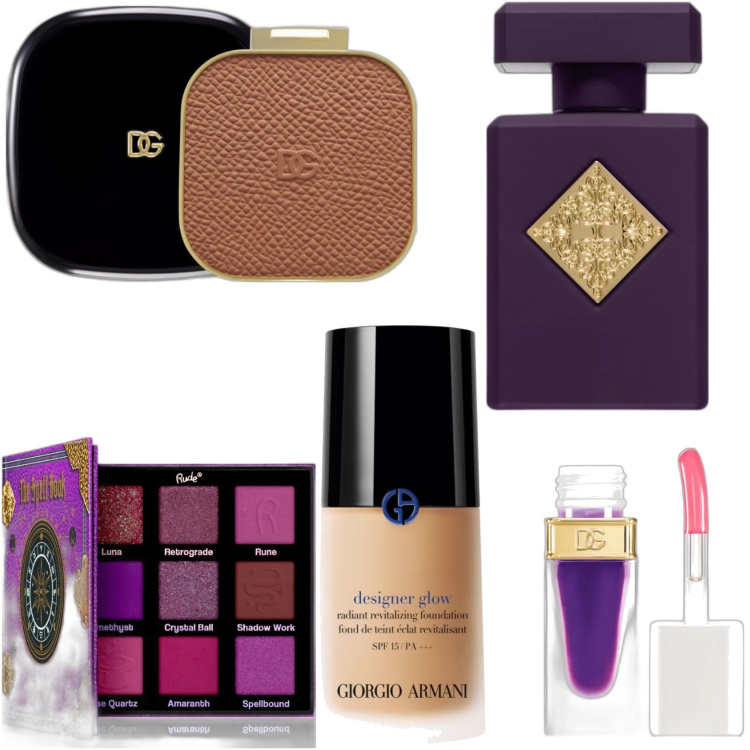 Outfit donna - Sfumature PURPLE. Abbinamento con ombretti, fondotinta, blush, profumi, terre.