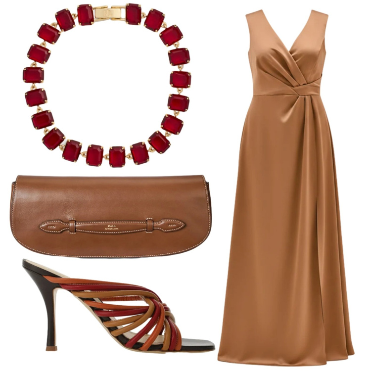 Outfit donna - Per sempre si. Stile Glamour per Cerimonia. Abbinamento con vestiti lunghi, sandali, clutch, braccialetti.
