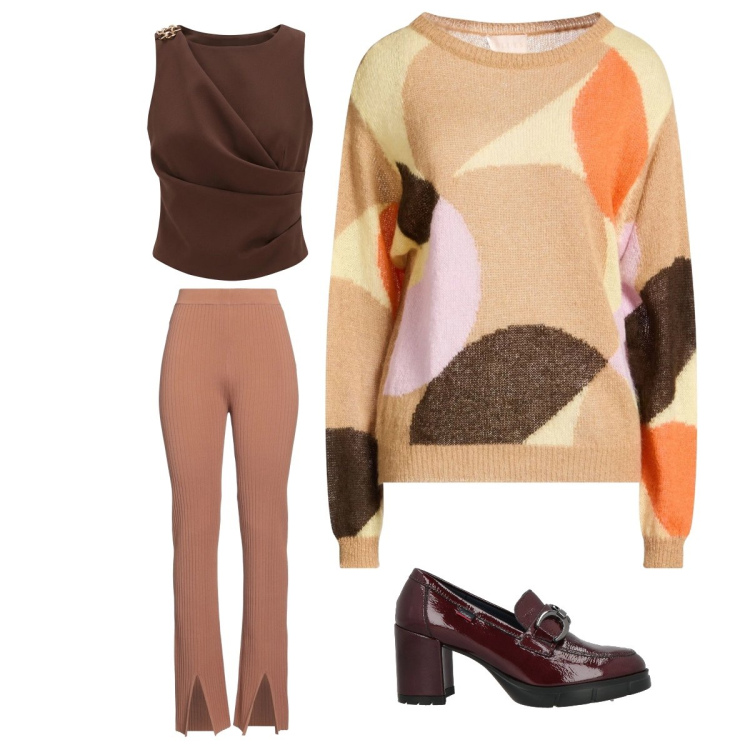 Outfit donna - Ufficio. Stile Vintage retrò per Ufficio. Abbinamento con pullovers, mocassini, pantaloni, top.