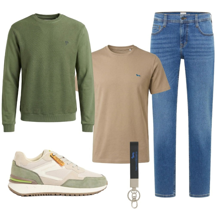 Outfit uomo - #a.casa. Stile Urban per Tutti i giorni. Abbinamento con jeans bootcut, sneakers, portachiavi, t-shirt, felpe.