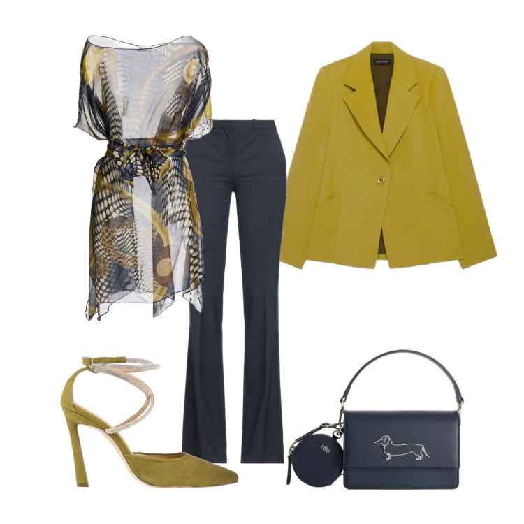 Outfit donna - Total look #2391808. Stile Glamour per Serata fuori. Abbinamento con décolleté, top, pantaloni, blazer, borse a tracolla.