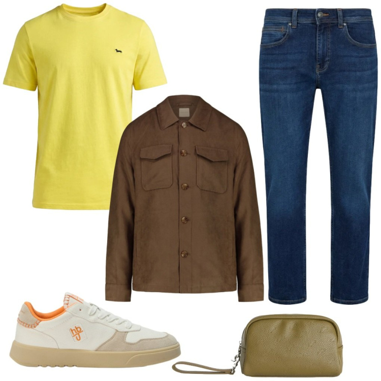 Outfit uomo - #con.interesse. Stile Trendy per Tutti i giorni. Abbinamento con t-shirt, borse sportive, sneakers, jeans dritti, cappotti.