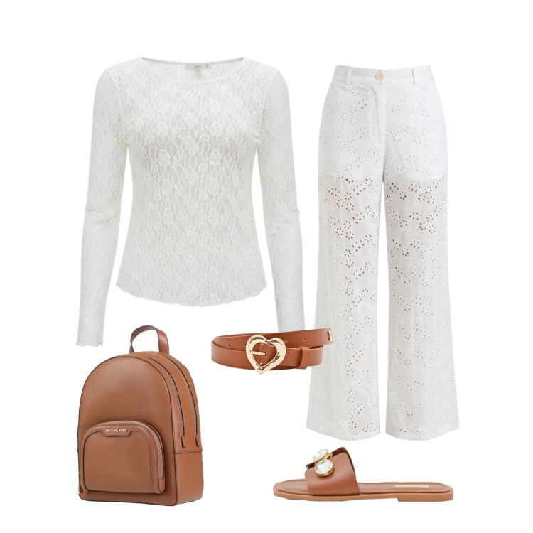 Outfit donna - Total look #2391817. Stile Casual chic per Tutti i giorni. Abbinamento con zaini, cinture, pantaloni, sandali gioiello, bluse.