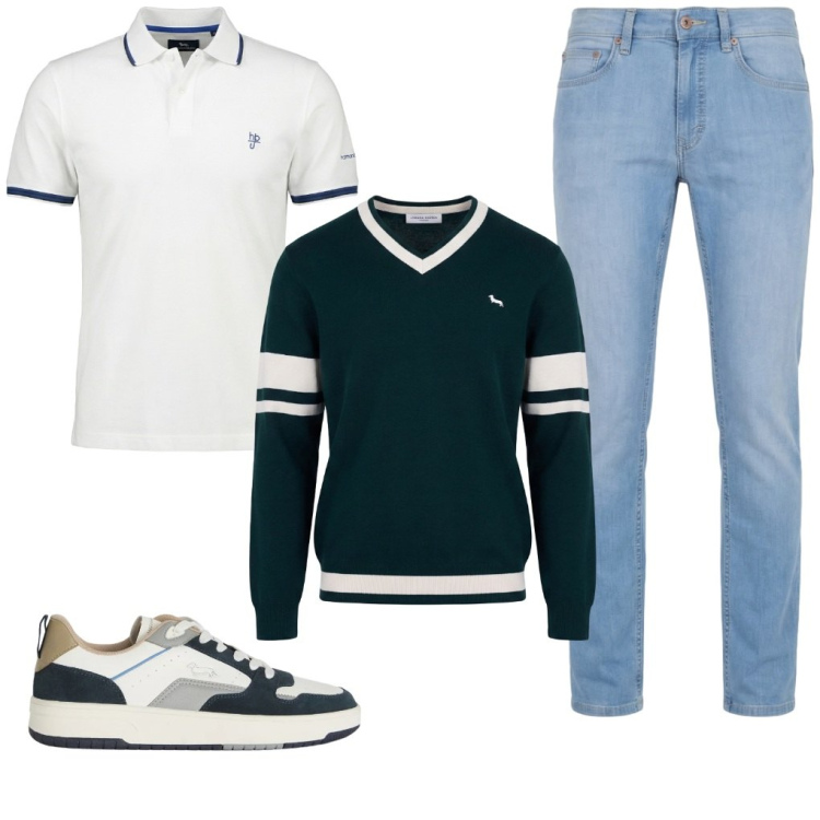 Outfit uomo - #cambio.casa. Stile Urban per Tutti i giorni. Abbinamento con jeans, pullovers, polo, sneakers.