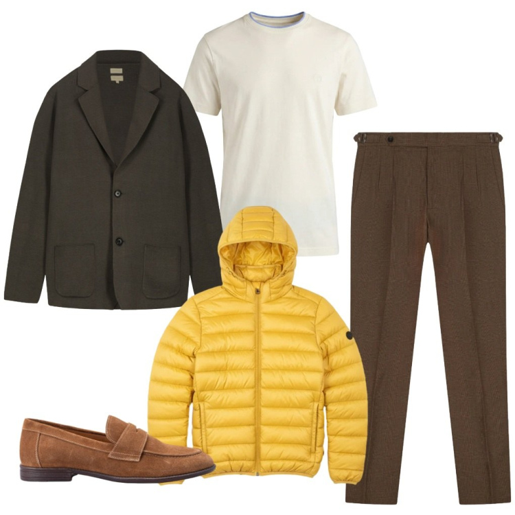 Outfit uomo - #in.motorino. Stile Casual per Ufficio. Abbinamento con t-shirt, bomber, cardigans, scarpe stringate, pantaloni.