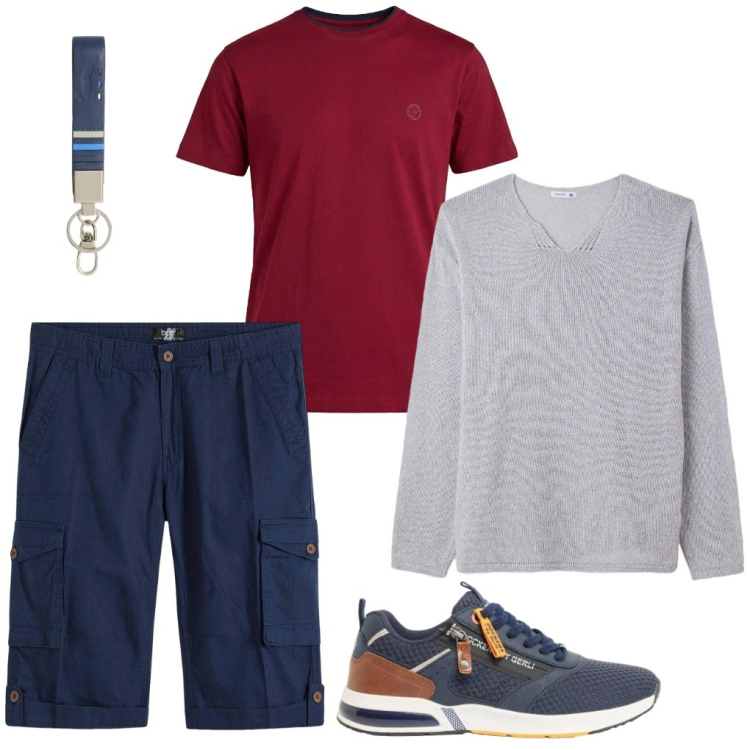 Outfit uomo - #al.mare. Stile Casual per Tutti i giorni. Abbinamento con bermuda, sneakers, maglieria, portachiavi, t-shirt.