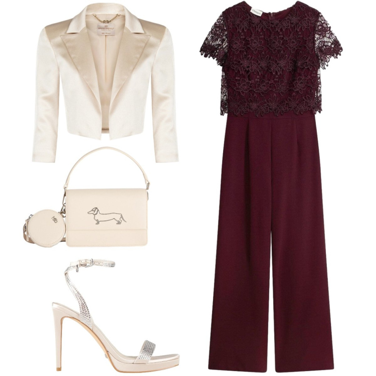 Outfit donna - Cerimonia. Stile Chic per Cerimonia. Abbinamento con sandali col tacco, tute, bolero, borse a tracolla.