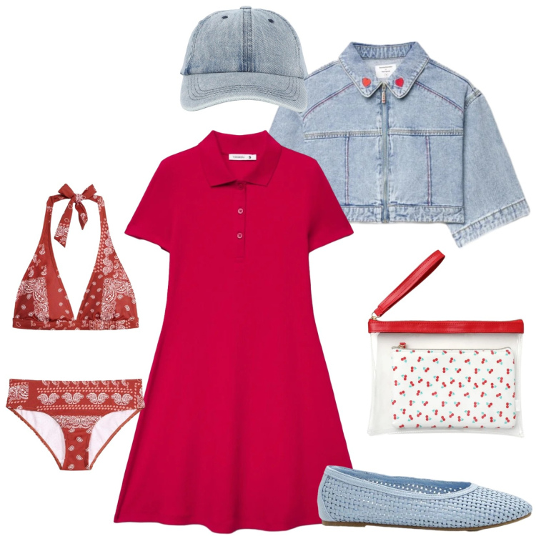 Outfit donna - Le prime giornate calde. Stile Casual per Tutti i giorni. Abbinamento con ballerine, bikini, cappelli con visiera, vestiti corti, pochette, cappotti.