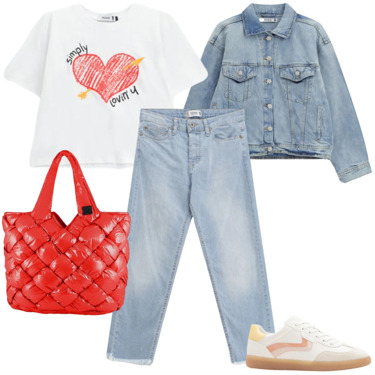 Outfit donna - Total look #2391972. Stile Casual per Tutti i giorni. Abbinamento con sneakers, blazer, jeans, t-shirt, borse tote.