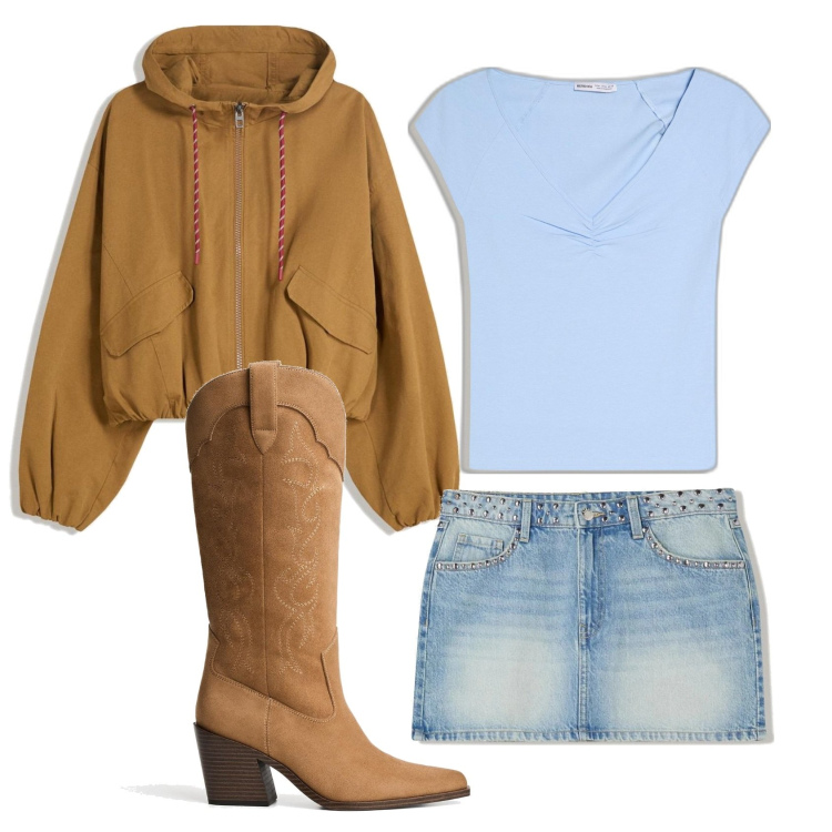 Outfit mujer - Country. Estilo Étnico para Todos los días. Combinación con faldas, botines, blazers, camiseta.