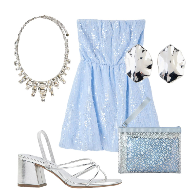 Outfit donna - Total look #2391976. Stile Glamour per Serata fuori. Abbinamento con sandali col tacco, orecchini, pochette, vestiti corti, collane.