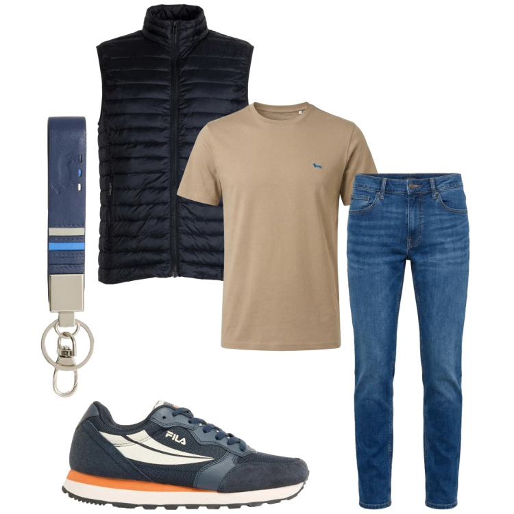 Outfit uomo - Total look #2391990. Stile Casual per Tutti i giorni. Abbinamento con sneakers, portachiavi, t-shirt, jeans, piumini.