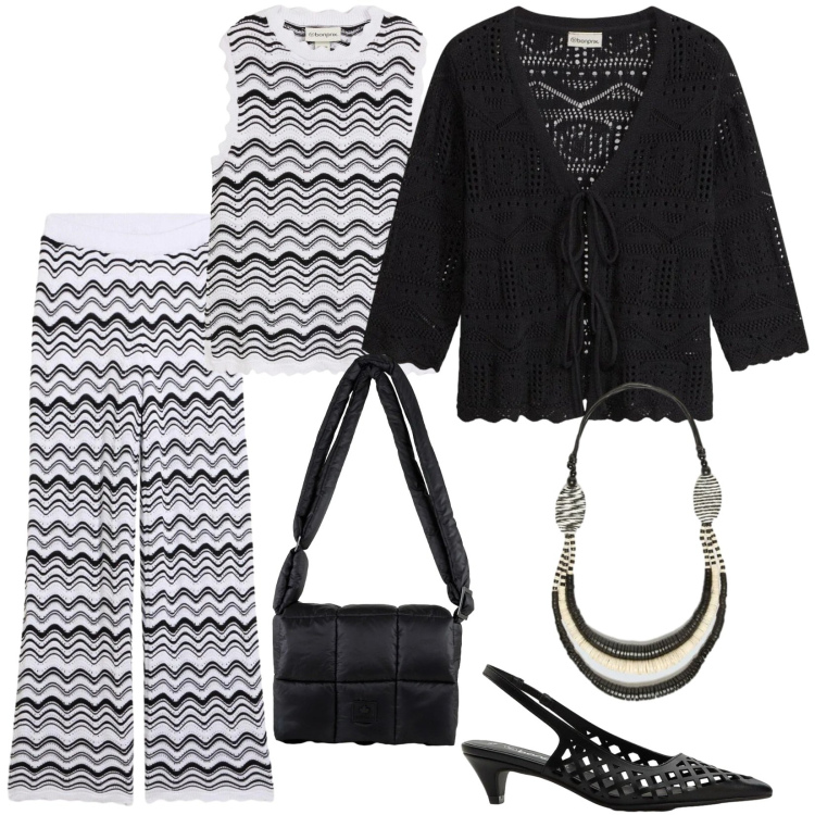 Outfit donna - Bellissima Collana design etnico. Stile Casual chic per Tutti i giorni. Abbinamento con décolleté, cardigans, pantaloni, canottiere, collane, borse a spalla.
