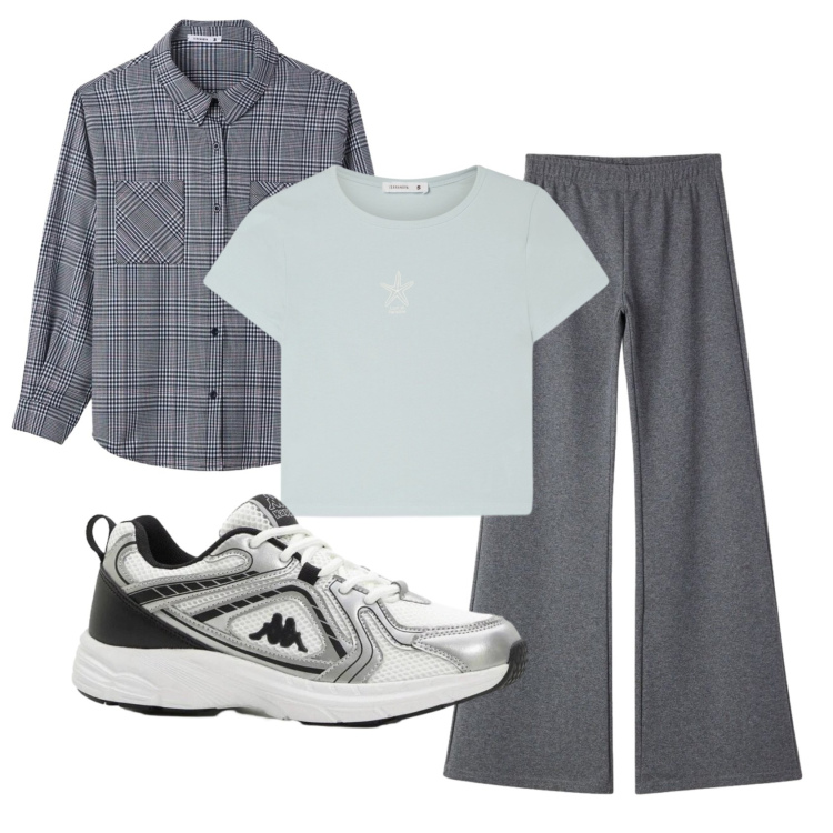 Outfit donna - Total look #2392009. Stile Sporty chic per Scuola/Università. Abbinamento con sneakers, pantaloni, camicie, t-shirt.